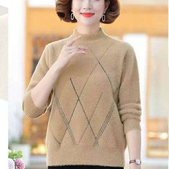 Women's Mink Fleece Sweater Winter Thick Pullover Knitwear Half Turtleneck Warm Knit Top Plush Jumper