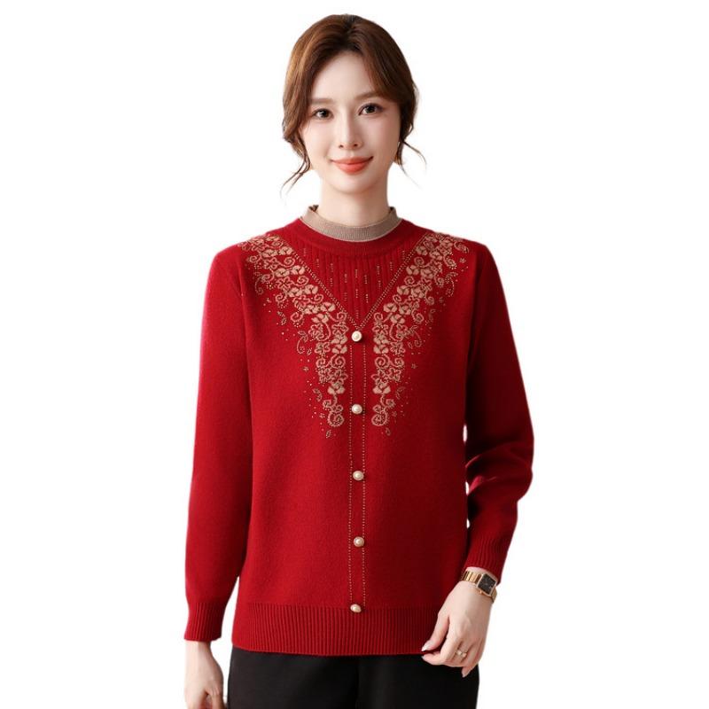 Mom's new autumn and winter tops, warm women's sweaters, middle-aged and middle-aged women's winter bottoms