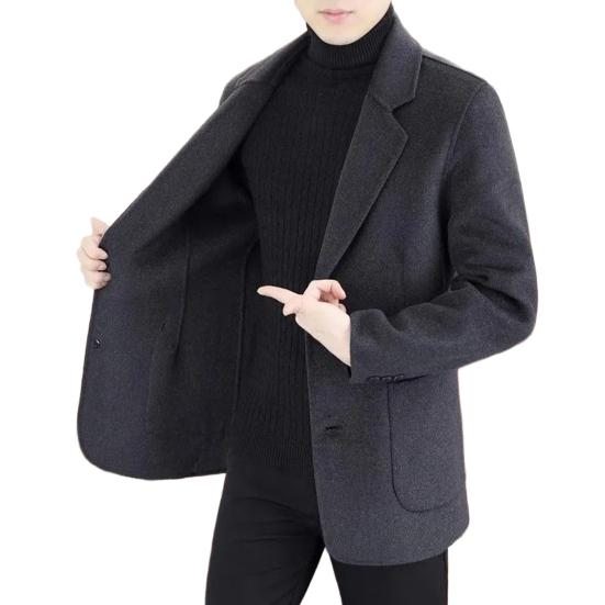 Men Woolen Coat Lapel Long Sleeve Single Breasted Jacket Coat with Pockets Solid Color Loose Fit Casual Outerwear Cold Weather Wear