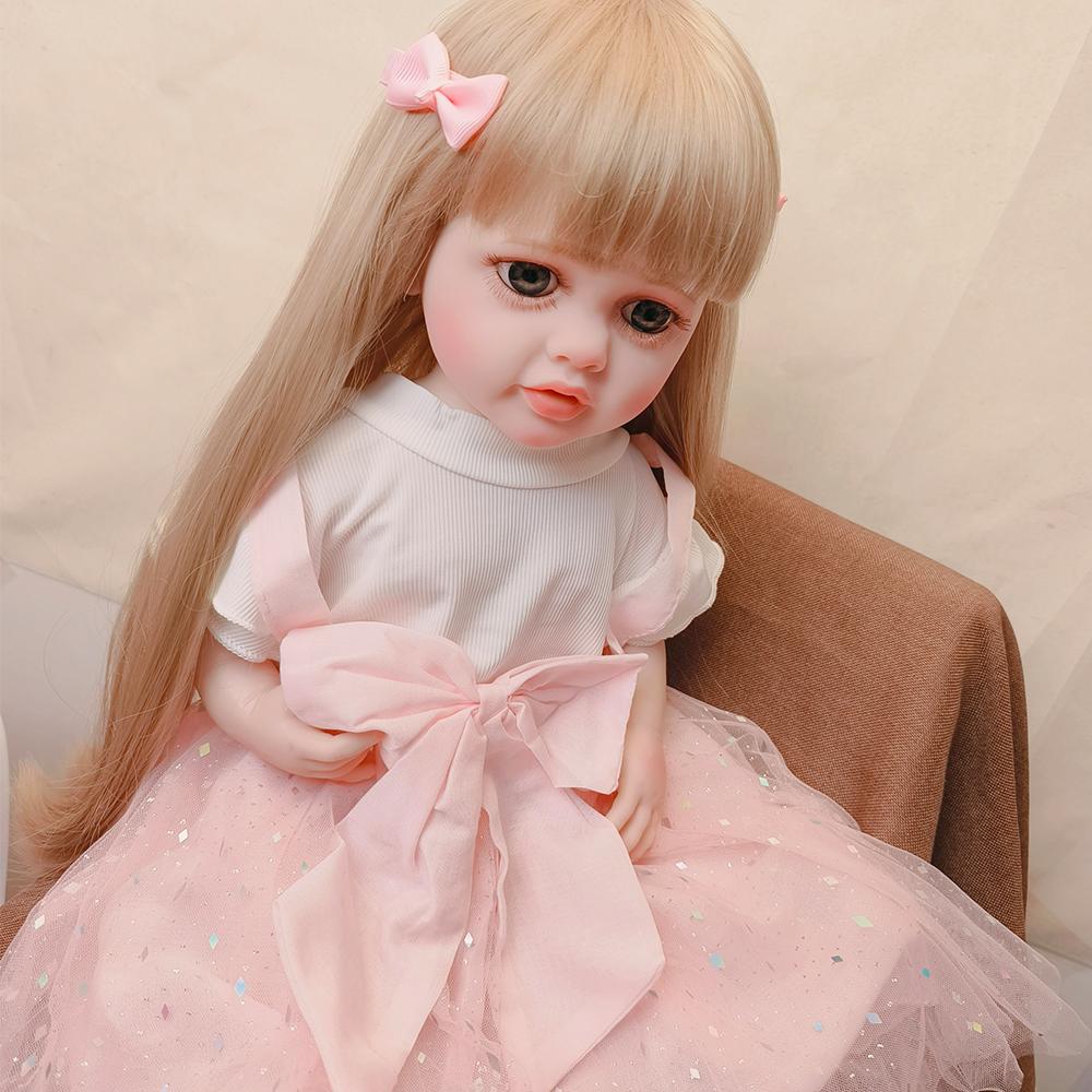 

22-дюймовая кукла-реборн Бетти, мягкая силиконовая игрушка из винила с полным телом, реалистичная игрушка для новорожденного, парик для волос, подарки для детей, игрушки 55cm розовый