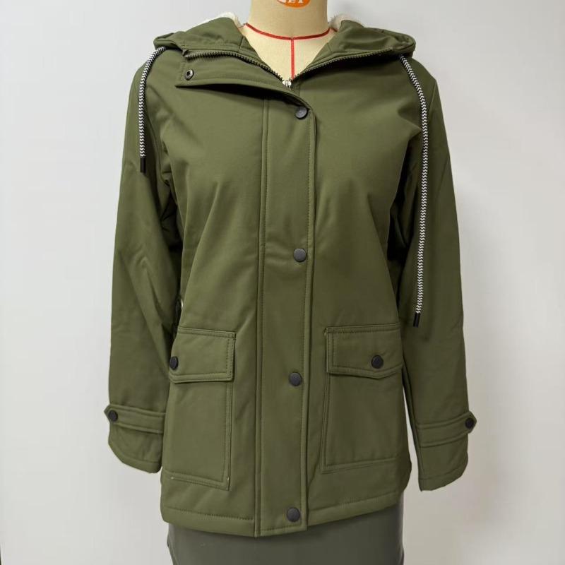 BITCED Women's Spring/Autumn Hooded Trench Coat with Fleece Lining and Water-Repellent Finish Long-Sleeved Zip-Up Cardigan