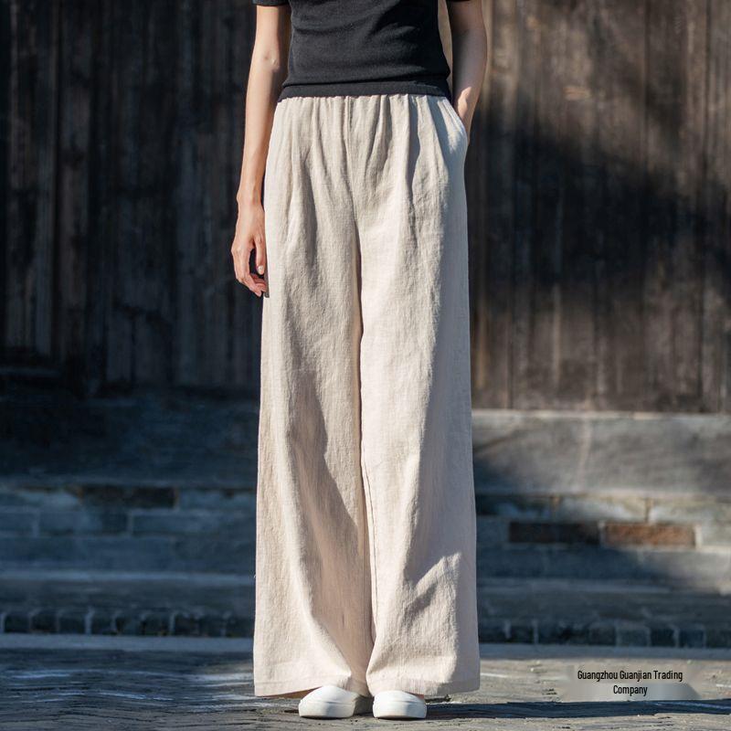 Artistic Spring/Summer Women's Cotton-Linen Wide-Leg Pants, Versatile and Casual