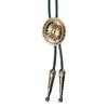 Men Women Vintage Bolo Tie Metal Flower Jewelry Cowboy Braided Rope Necktie Western Necklace with Feathered Pendant