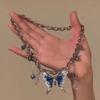 Personalized Punk Butterfly Crystal Bead Pendant Chains Choker Necklace For Women Y2K Rock Halloween Party Grunge Accessories