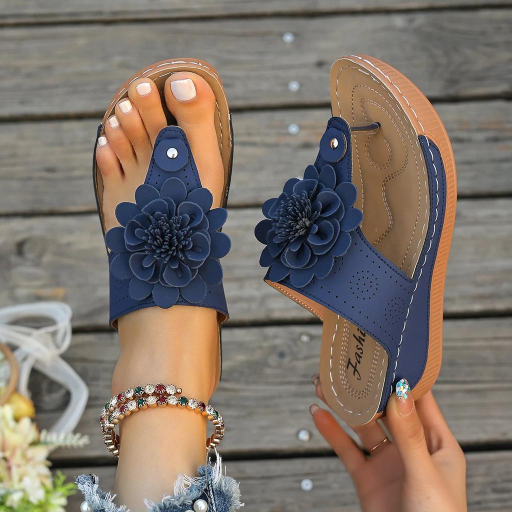 Women Slippers Open Toe Slip on Shoes Women Flower Decor Thong Sandals Comfortable Slippers Fashion Flip Flops Home Slides Women