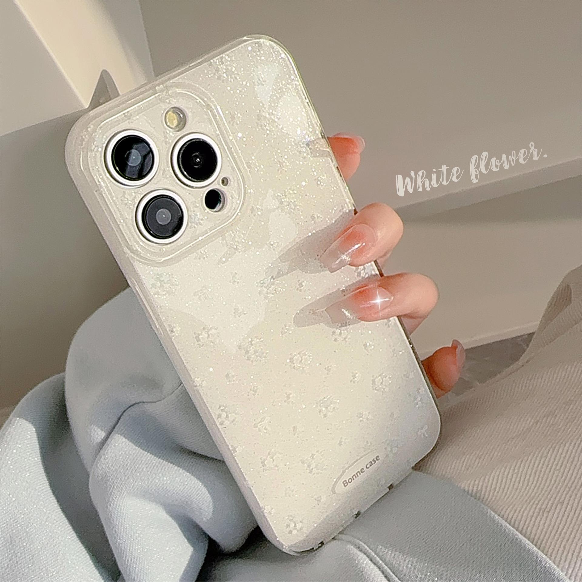 

Простой маленький цветочный чехол для мобильного телефона Apple 16 с блестками для IPhone 15 Promax Прозрачный Sense 14 Всесторонний 17 Мягкий 11