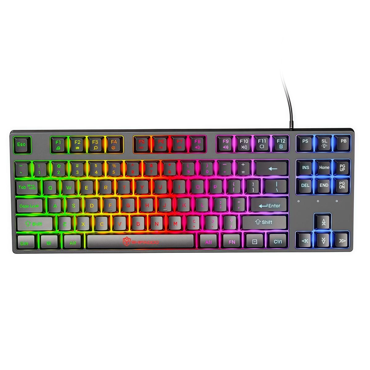 

Shipadoo K87 Эргономичная проводная клавиатура 87 клавиш Панк круглые колпачки клавиш Милая красочная подсветка Проводной дизайн Игровая Офисная Настольная Ноутбук