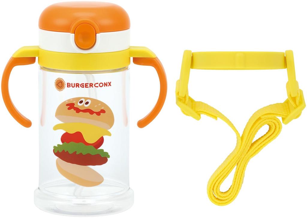 Skater Baby Straw Mug with Foldable Handle and Shoulder Suitable for Ages 1 Year and Burger Concus KSHW2N Strap, 2-Way Type, 370ml, Up,