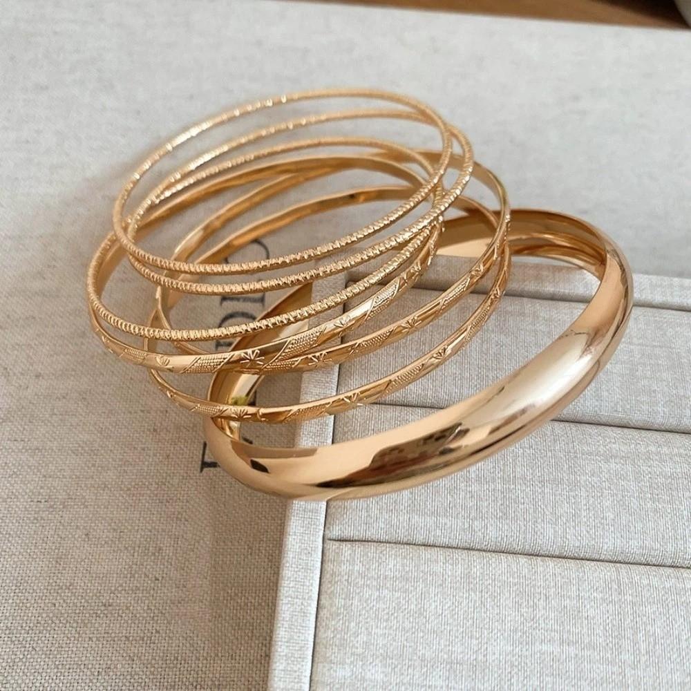 6Pcs/7Pcs Europe American Style Wide Open Bangle Set Gold Silver Exaggerated Bracelet Girls
