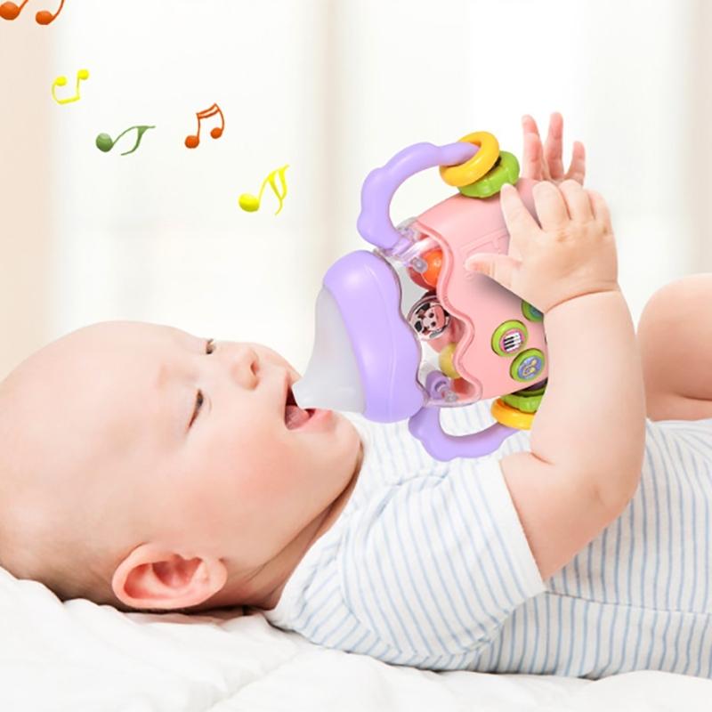 Electric Rattle Hand Bells Baby Music Rattle Teething Bottle Toy Educational Rattle Phone Toy for Infant Birthday Gift