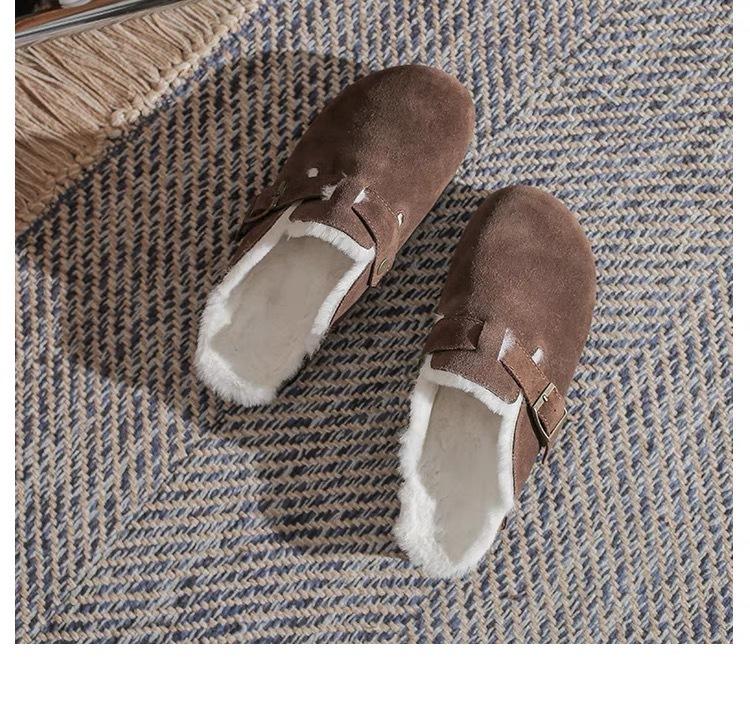 Size 35-45, large size women's shoes 41 wide fat feet thick-soled velvet bag head slippers women's autumn and winter heel-less Muller shoes 42