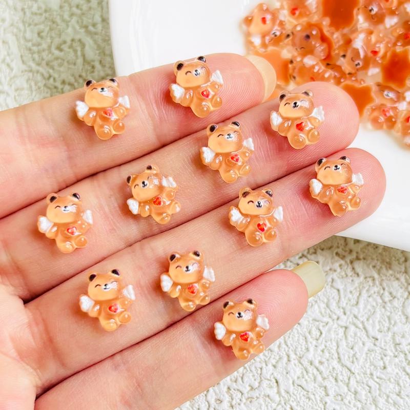 55 Pieces Of Mini Cute Brown Teddy Bear Flat Back Resin Handmade Diy Nail Decoration Accessories A153