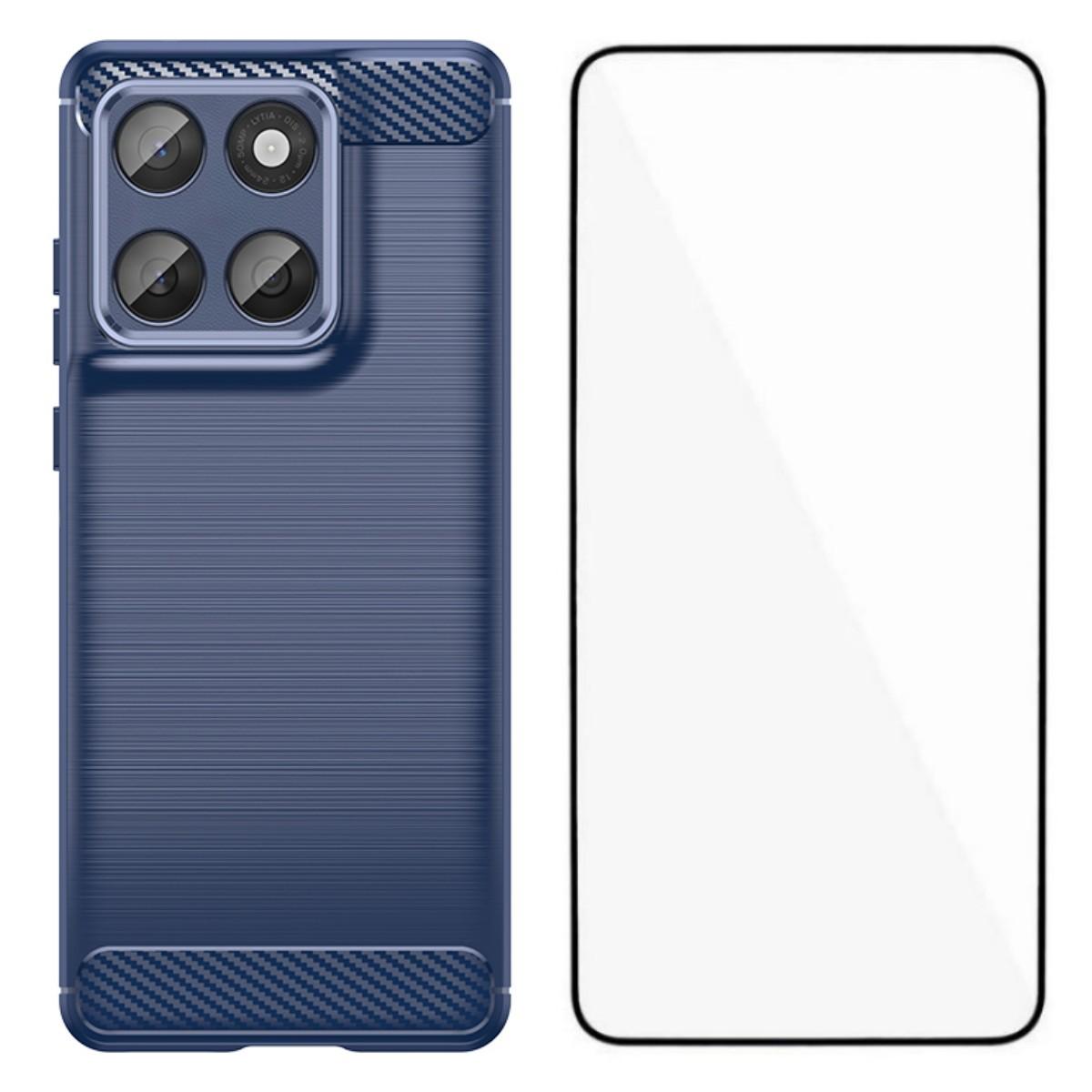 

For Motorola Edge 60 Fusion 5G Case with Screen Film WANLONFENG LS Series Big Lens Hole Brushed Texture TPU Phone Cover Blue