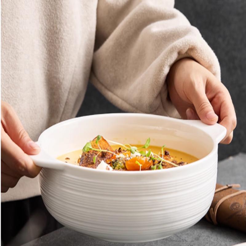 Chinese Retro Double-Handle Ceramic Soup Bowl