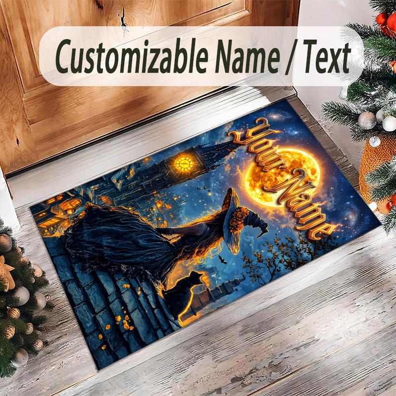 Witchcraft Theme Crystal Velvet Rug Personalized Custom Name Text Soft Floor Mat Home Decor
