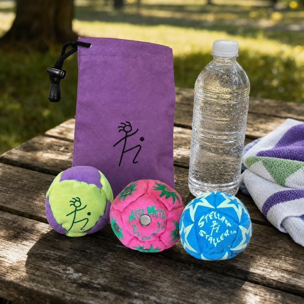 Set of 3 Retro Style Foot Shuttlecock Sandbags 6cm Diameter with Drawstring Storage Bag for Outdoor and Indoor Play