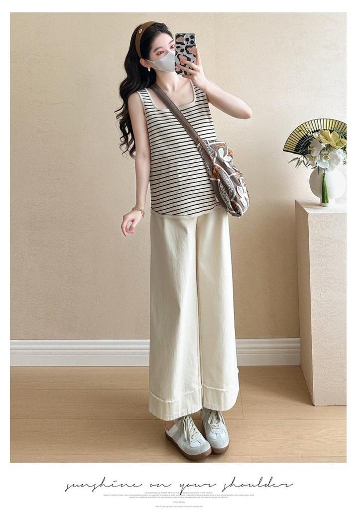 Maternity Petite Striped French Long Sleeve Shirt Set - High-End Spring/Summer Design