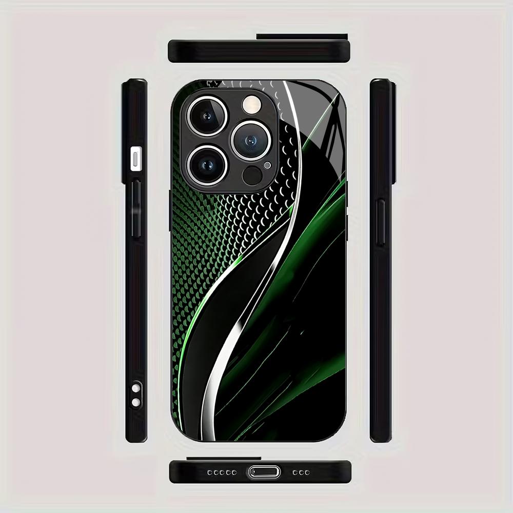 Green striped splicing tempered glass phone case suitable for iPhone 17 16 15 14 13 12 11 Pro Max Plus anti drop and shockproof