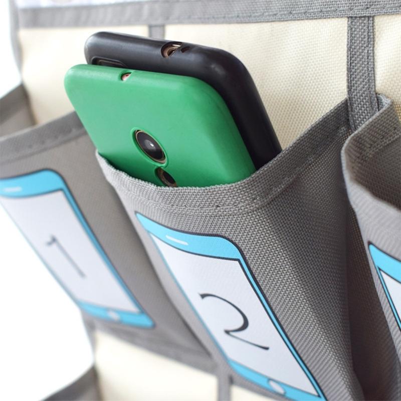 9 Grids Classroom Pockets Chart Phone Calculator Holders with Hooks Small Items Storage Bag Wall Door Hanging Organiser