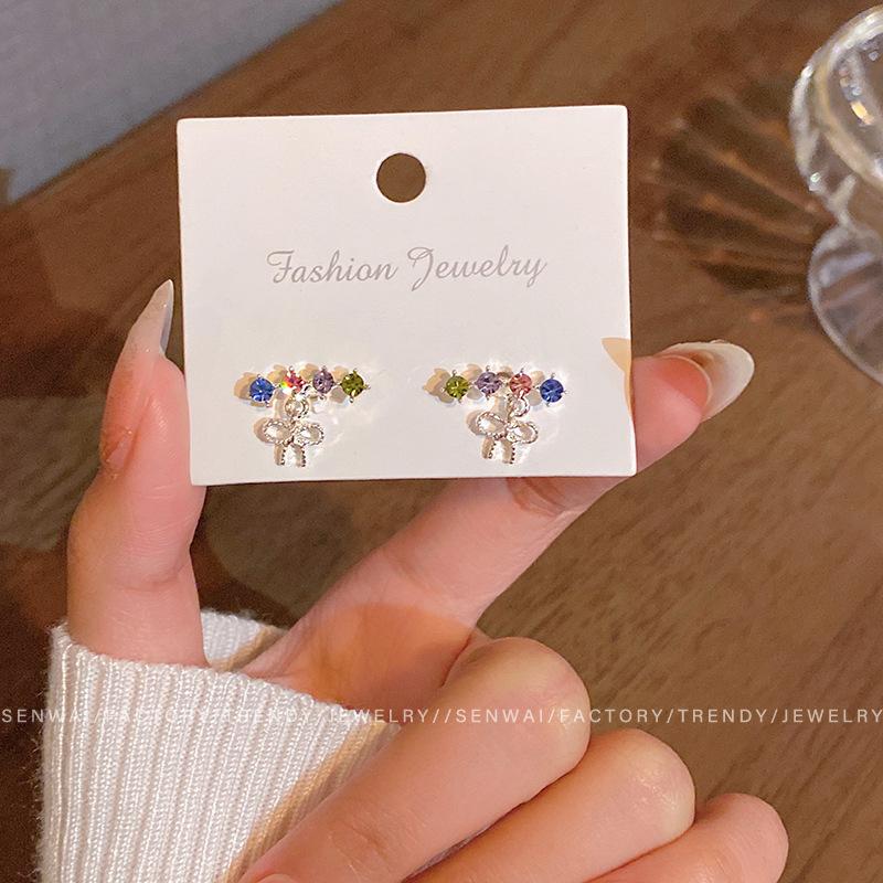 Sweet temperament dopamine colored zircon stud earrings female butterfly earrings Internet celebrity ears