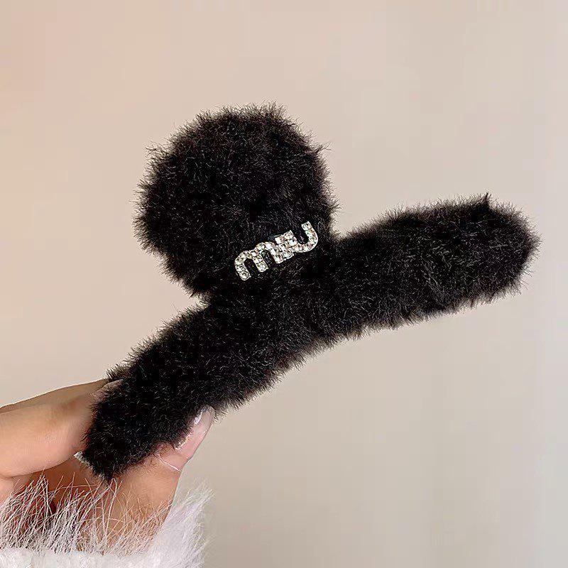 2025 New Year Red Plush Pearl Claw Clip - Stylish Women's Shark Hairpin Accessory for Buns and Hair Styling