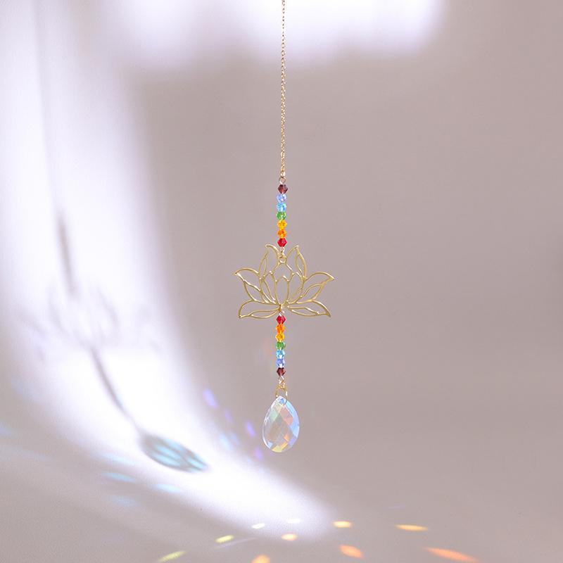 1Piece Natural Crushed Stone Amethyst Lotus Flower Pendant Rainbow Maker Window Decoration Pendant Suncatcher Gardening Crafts