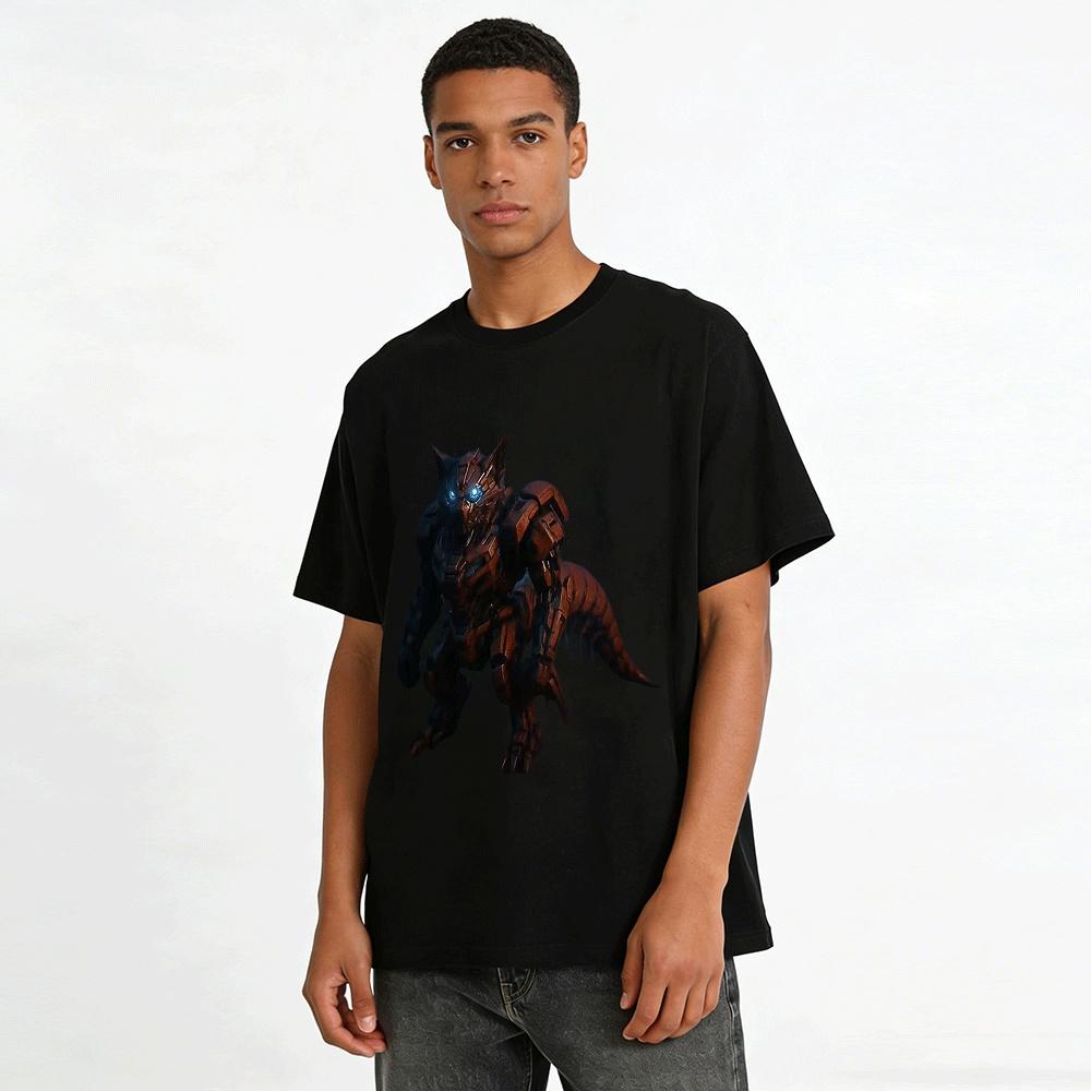 Mecha Beast Print Trendy Cool Loose Casual Top Pure Cotton T-shirt