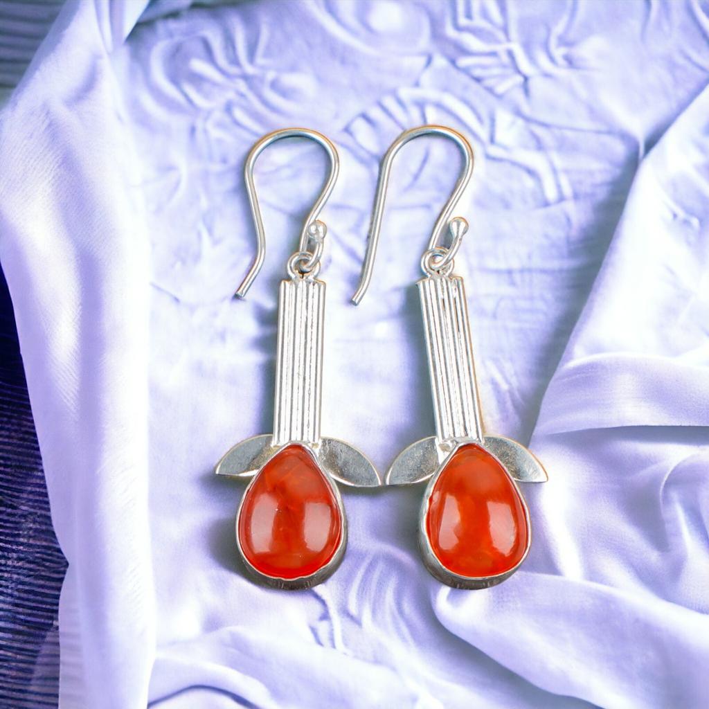Natural Carnelian Gemstone 925 Sterling Silver Trendy Jewelry Earrings For Women EE-36-26