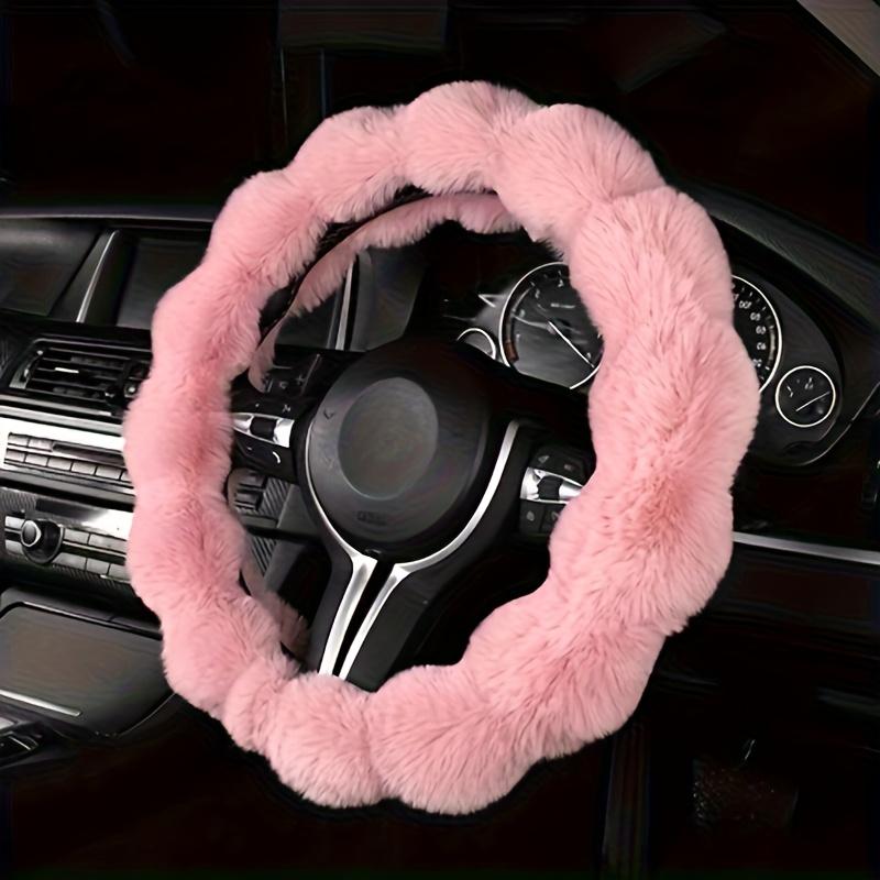 Capa de Volante Fofa Rosa Claro Antiderrapante Ajuste Universal Acessório Interior de Carro com Empunhadura Estilosa