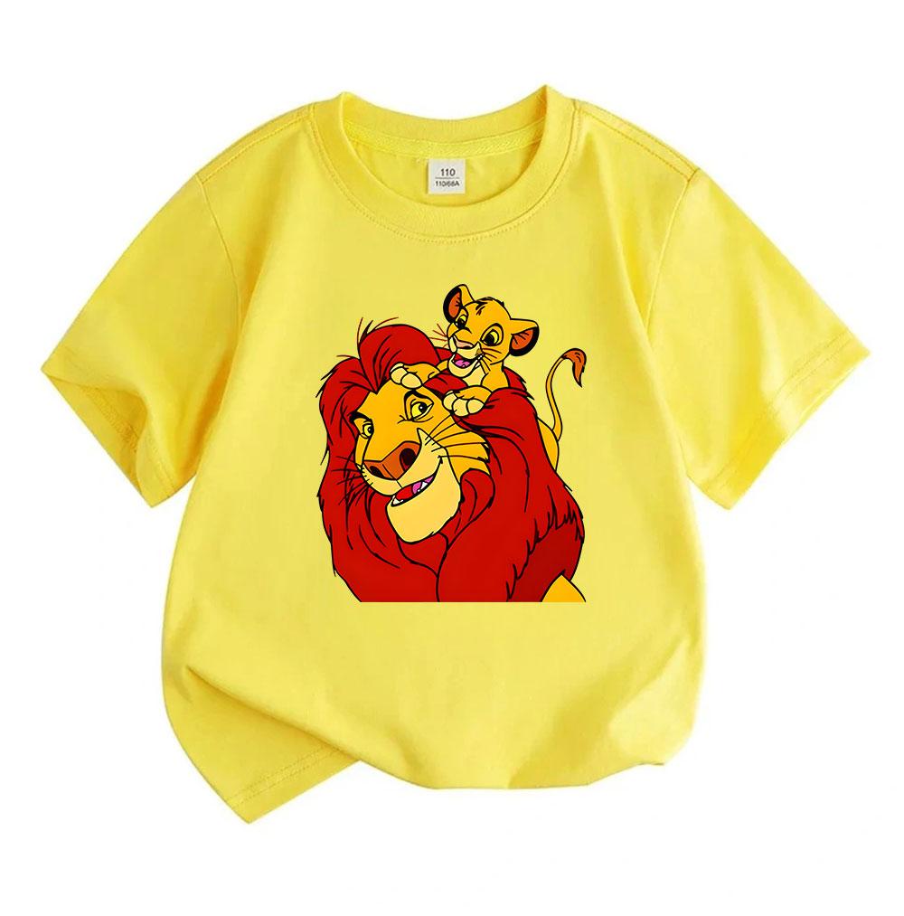 Kids Boys Girls 100% Cotton Short Sleeve O-neck T-shirt, Cute Lion Father and Son Cartoon Print Casual Soft Breathable Tops for Daily Summer Outdoor W