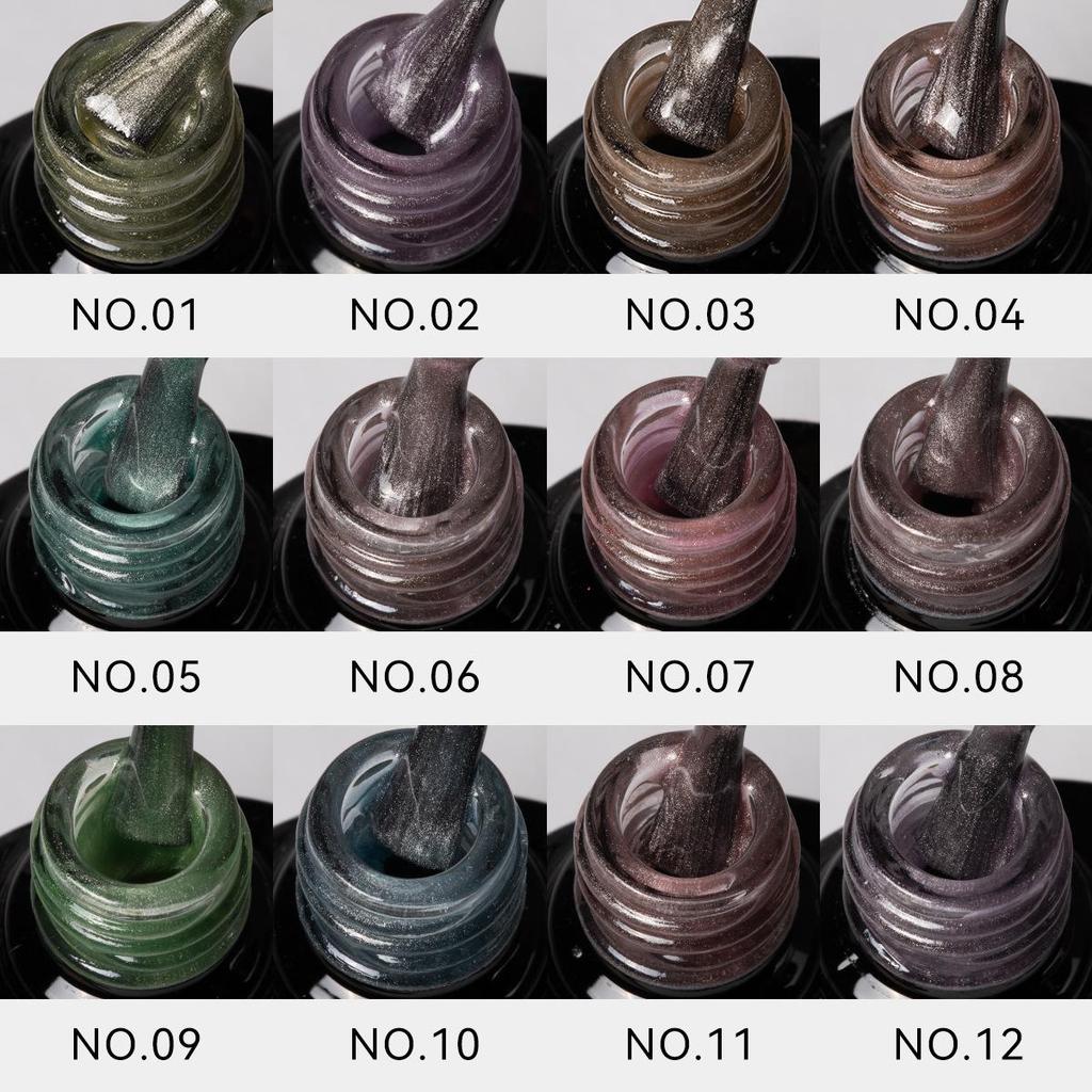 HONEY GIRL Ceramic Cat Eye Gel Polish Set: 12 Sparkling Colors for Bright, Popular Cat Eye Nails.
