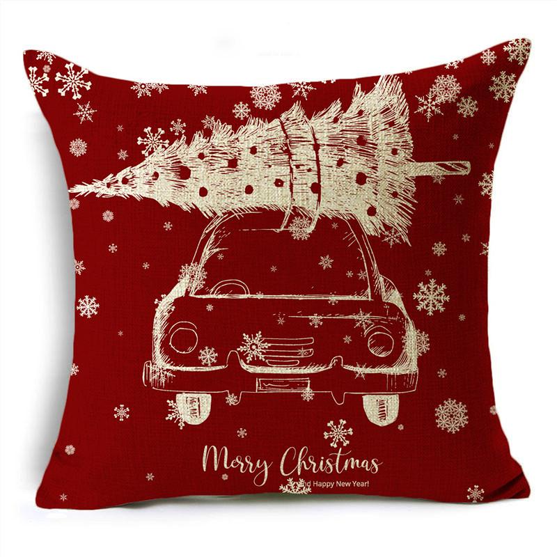 Veselé Vánoce povlečení na polštář 40/45/50 cm Santa sněhová vločka Elf sob Červený potah na polštář na pohovku
