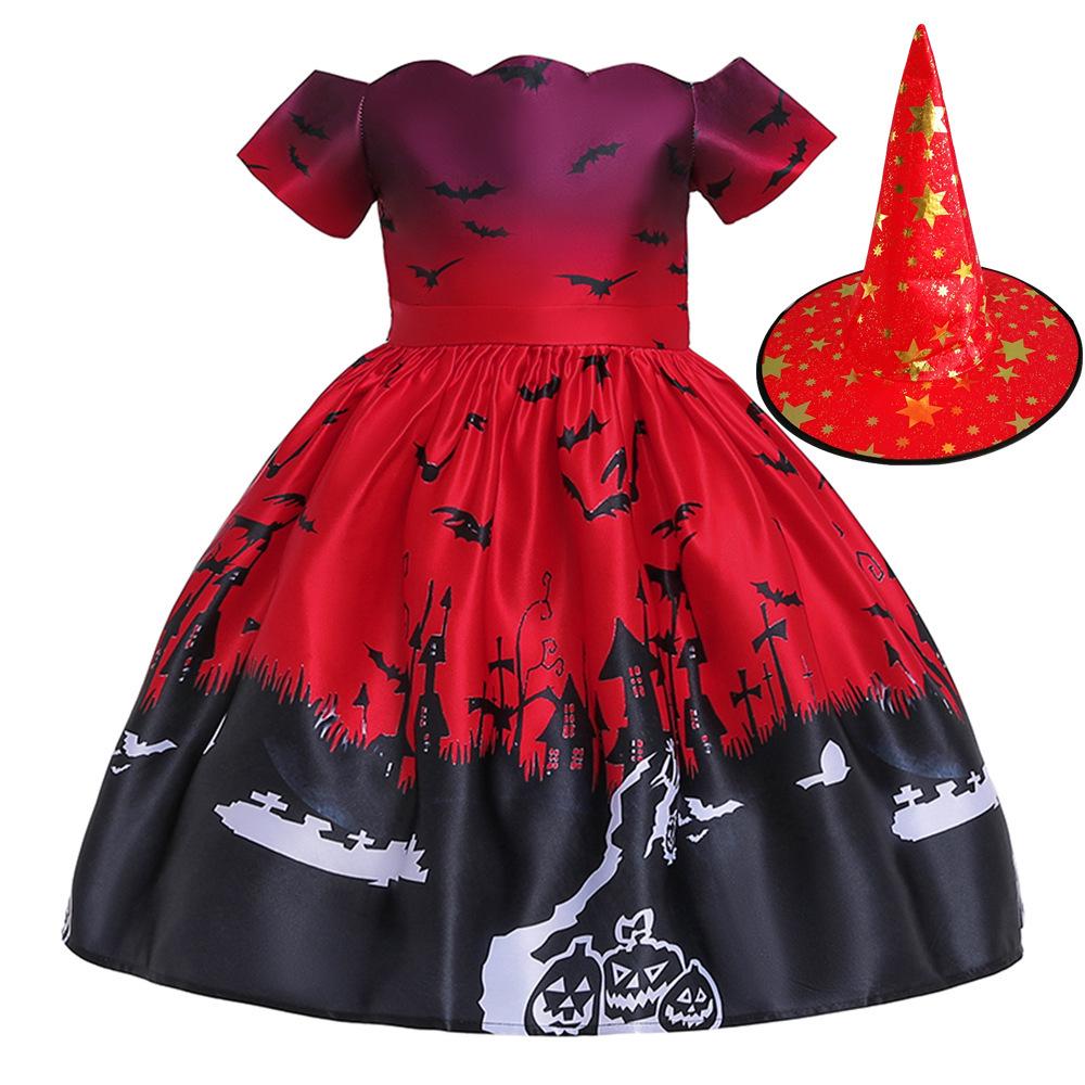 Kids' Halloween Witch Cosplay Cartoon Print Dress