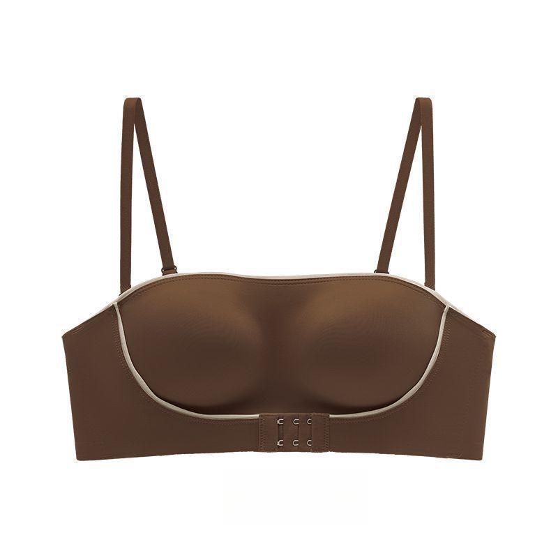 Sexy Leopard Print Strapless Women's Gathering Non Slip Bra with Seamless Lifting and No Steel Ring Bra Front Button Bra