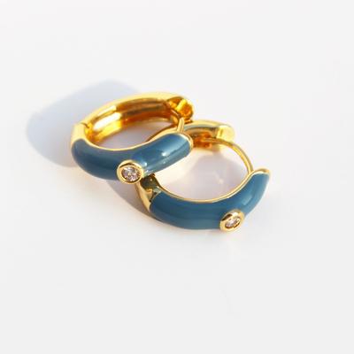 Retro Premium Gray-Blue Enamel Earrings Women'S Light Luxury Temperament Micro-Inlaid Zircon Earrings Commuting Versatile 698