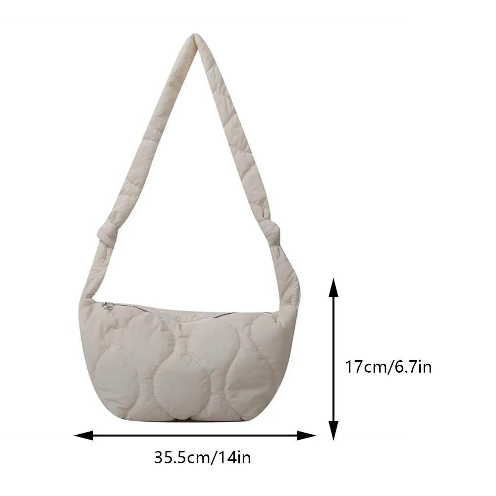 

Женская стеганая сумка через плечо, модная мягкая хлопковая сумка подмышкой с застежкой-молнией, стеганая, простая, однотонная, легкая белый