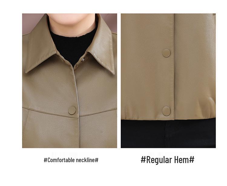 Spring 2025 Women's PU Leather Jacket - Short, Casual, Versatile Style for Middle-Aged Moms