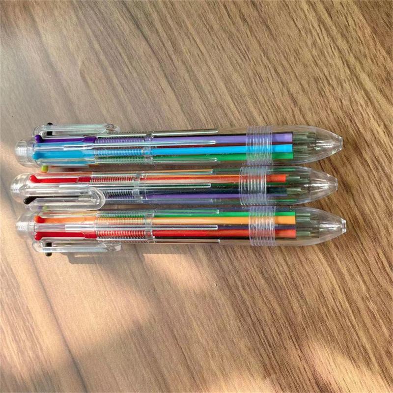6-Farben Transparent Klick Mehrfarbiger Kugelschreiber Druckknopf Gel Tinte Schreibstift Schreibwaren Büro- & Schulbedarf