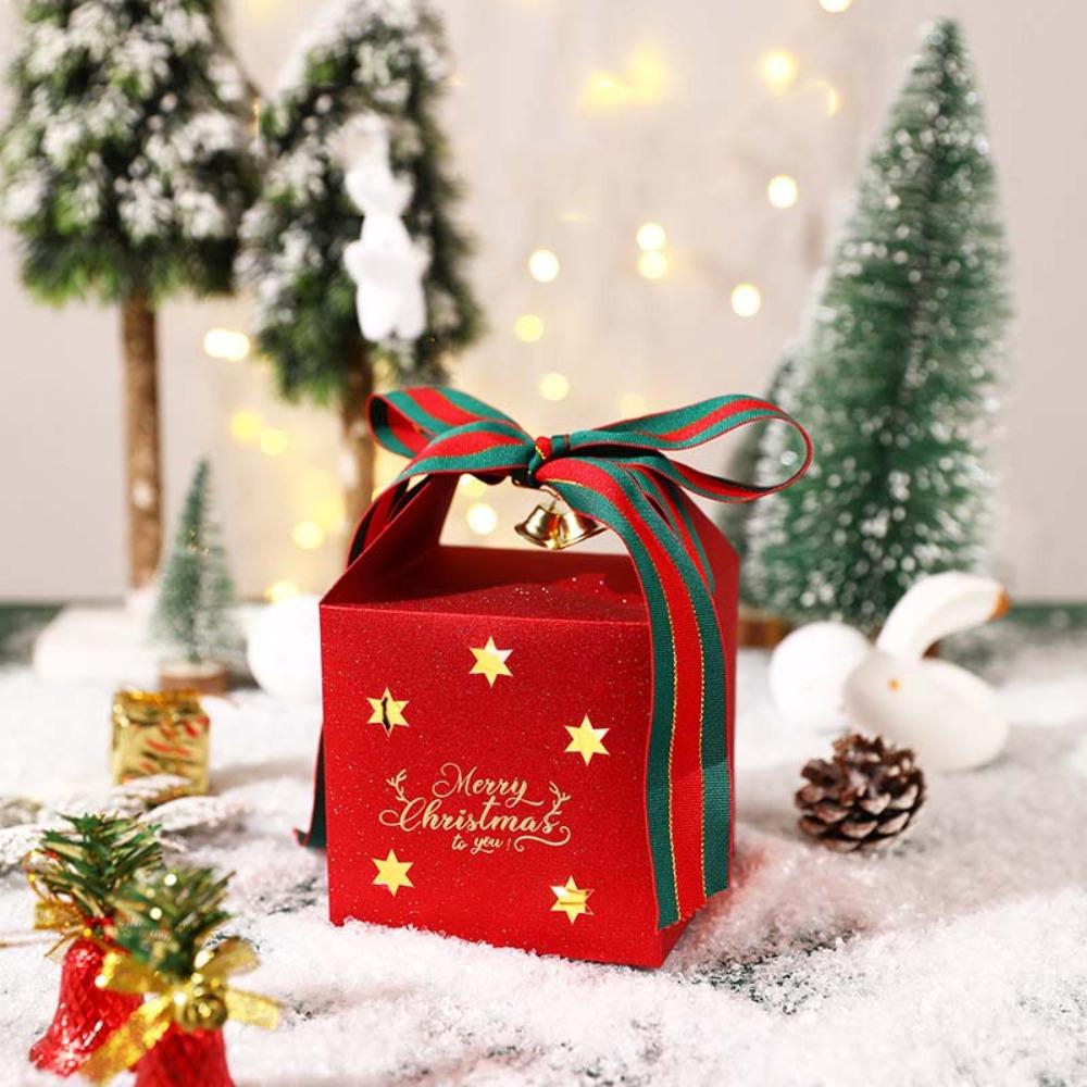 6PCS Square Christmas Candy Box with Bell and Ribbon Chocolate Box Christmas Gift Packing Box  Kids