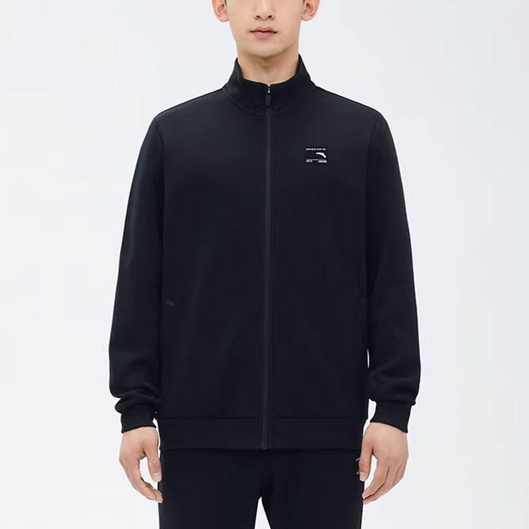 Anta Gładka dzianinowa kurtka casual z logo dla mężczyzn Kurtki Podstawowa-Czarna 152347741-2