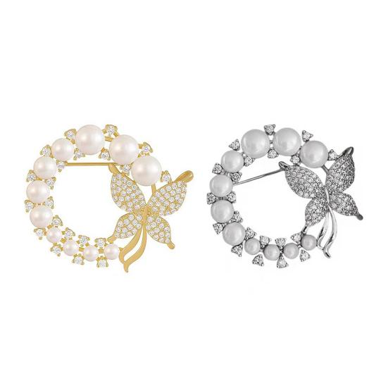 Ladies Butterfly Brooch Pin Rhinestone Faux Pearl Butterfly Brooch Lapel Brooch Pin