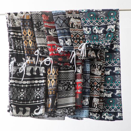 Women Casual Pants Wide Leg Elephant Print Elastic Waist Adjustable Drawstring Loose Fit Trousers Travel Work Daily Wear