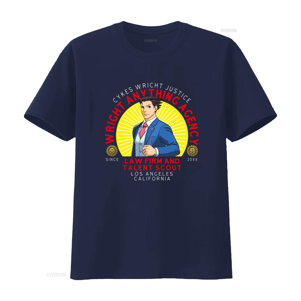 Ace Attorney Wright Anything Agency Navy T Shirt for Adult Los Angeles California Law Firm Design vintage Washed Unisex