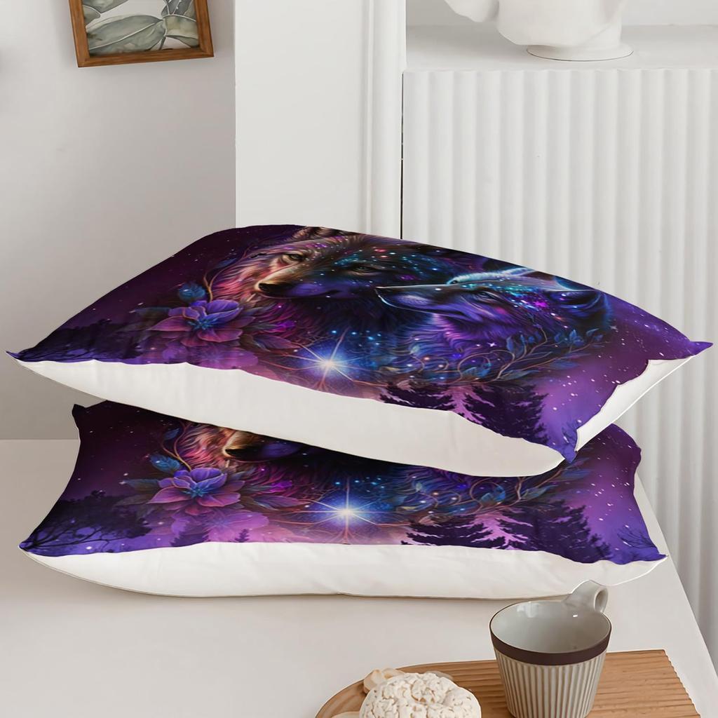 Purple Starry Night Galaxy Wolf Three-Piece Quilt Cover 3D Digital Printing Bedding Set Bed Cover
