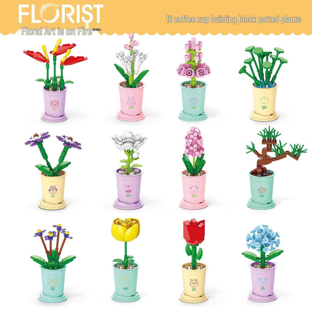 Diamond Horse Flower Block Set: Handmade Eternal Bouquet, Compatible with Lego. Creative Desktop Ornament and Ideal Gift for Girls.