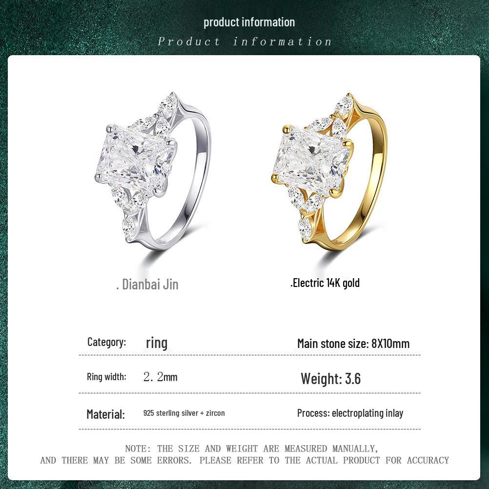 Sterling Silver Platinum-Gold Electroplated Ring with Inlaid Zircon - Fashionable Valentine's Day Gift Jewelry.