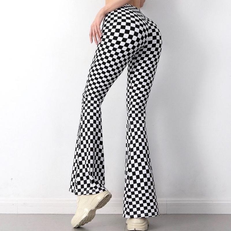 Retro Plaid High-Waisted Plus Size Elastic Wide-Leg Body Shaping Pants