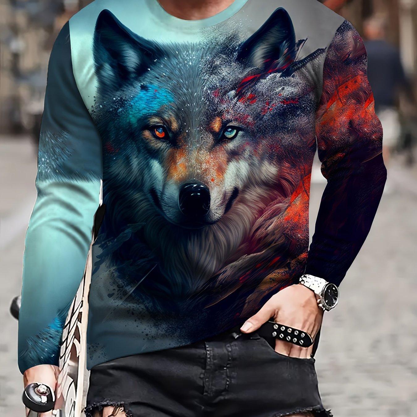 

Мужская футболка с 3D-принтом с изображением волка, повседневная удобная футболка с длинным рукавом, мужская и женская модная летняя футболка 5XL