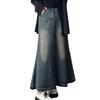 Spring 2025 High Waisted Distressed Denim Midi Skirt - Retro A-Line Design