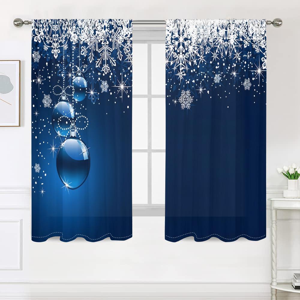 2 Stück, Weihnachtskugel Schneeflocke Feiertagsvorhänge -30% Verdunkelung - geeignet für Wohnzimmer, Schlafzimmer, Küche, Heimdekoration